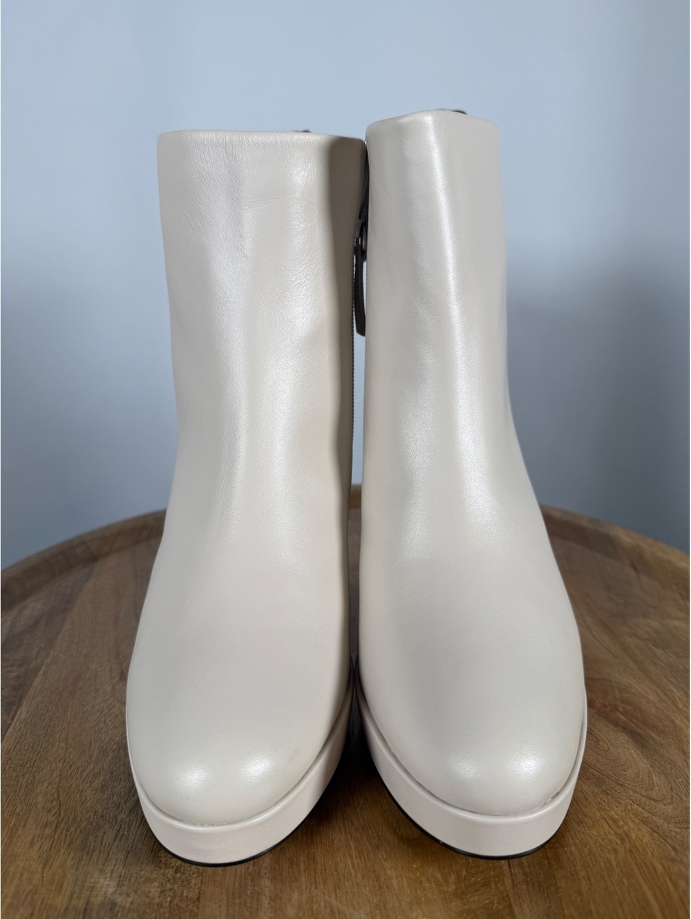 NWB Linea Paolo Winslow Cream Leather Platform Block Heel Ankle Boots Size 9 - Picture 2 of 10